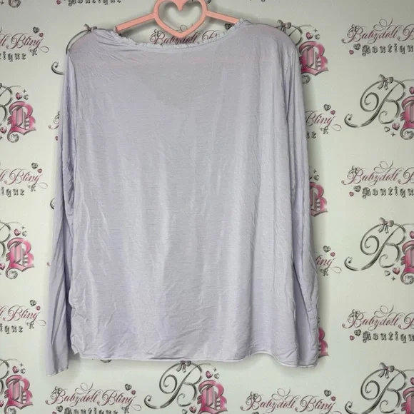 Cardigan lilac long sleeve button up ruffle frilly hem trim soft cozy comfy cute - Picture 2 of 8